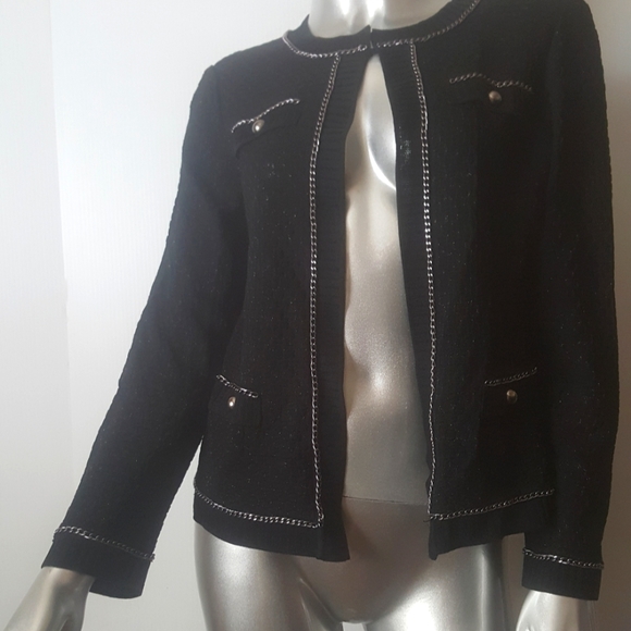 Ming Wang Jackets & Blazers - MING WANG Black Metallic Open Front Jacket Sz S